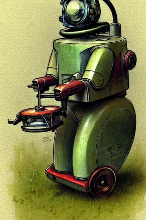 Image similar to ( ( ( ( ( 1 9 5 0 s retro future android robot lawnmower. muted colors., ) ) ) ) ) by jean - baptiste monge,!!!!!!!!!!!!!!!!!!!!!!!!!