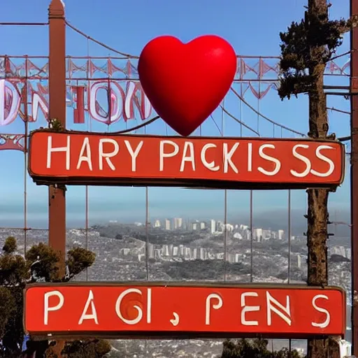 Prompt: “happy photo of twin peaks in San Francisco on a clear sunny day, surrounded by hearts in the sky”