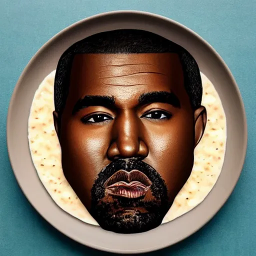 Image similar to a face of kanye west made of congee, congee chinese food photography