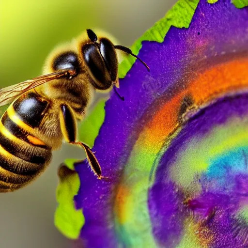 Image similar to photo of a honeybee that looks like a rainbow unicorn