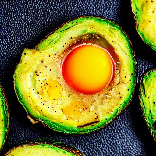 Prompt: close up high resolution photo of a mix between a fried egg and an avocado, very tasty, realistic, food photography, instagram, trending