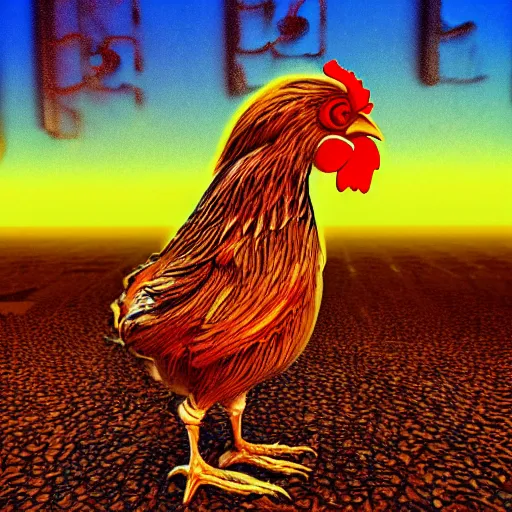 Prompt: chicken death metal album cover 3 d render high detail ultra quality