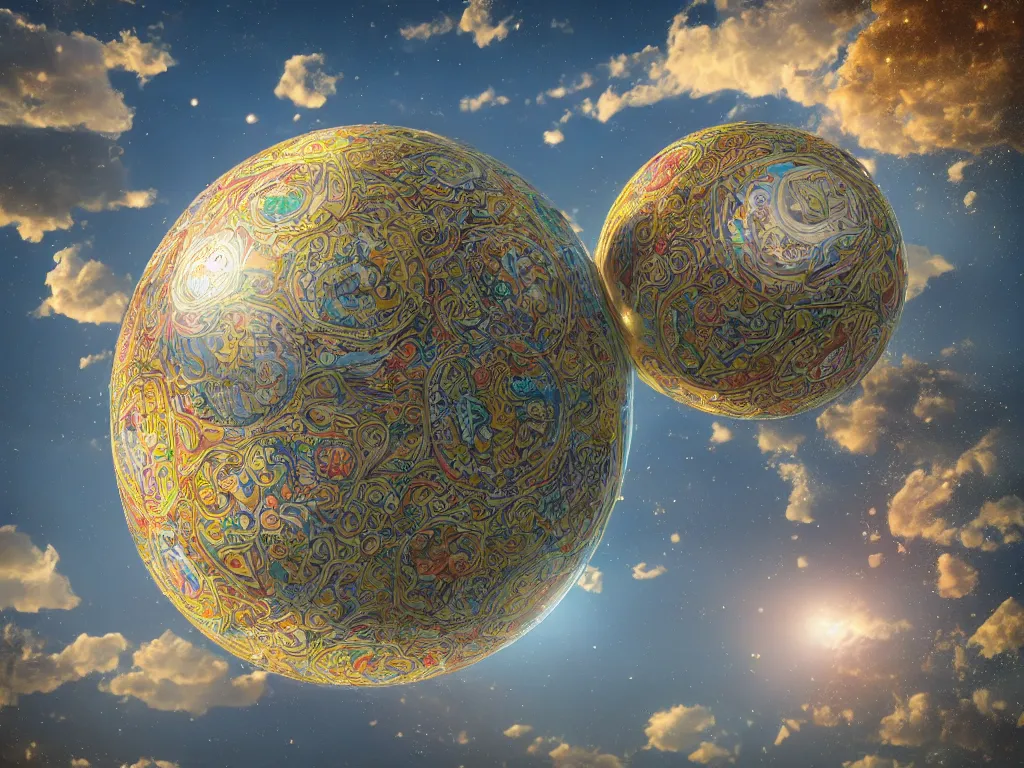 Image similar to 3 d render, sunlight study, the universe is a spheroid region 7 0 5 meters in diameter, art nouveau, by maria sibylla merian and ( ( ( ( ( lisa frank ) ) ) ) ), 8 k, sharp focus, octane render