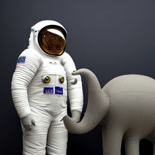 Image similar to an humanoid elephant wearing spacesuit