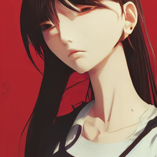 Prompt: shirt art, logo graphic design, frame around pciture, manga style, realistic lighting, futuristic solid colors, made by ilya kuvshinov, sold on sukebannyc, from arknights, side portrait of a girl, elegant, shoulder eyes, jpop clothing, sneaker shoes, simple background