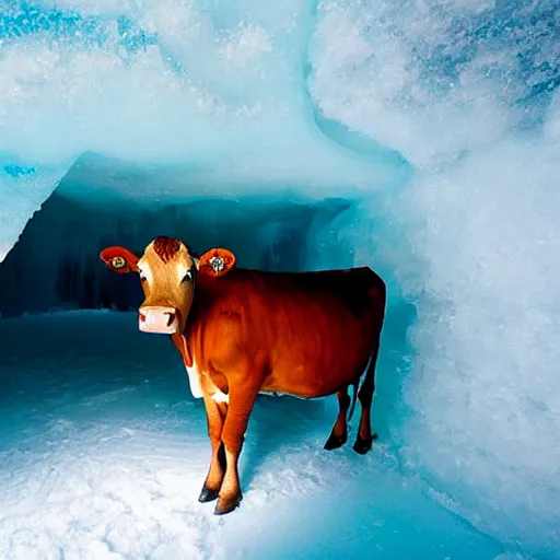 Image similar to a cow in an ice cave, photo