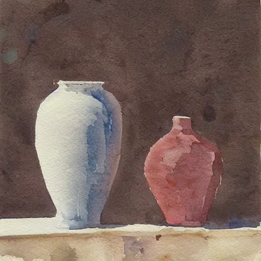 Prompt: hot summer day, watercolor painting, morandi color palette, very beautiful masterpiece by a very talented artist, stunning, dreamy, melancholy , poetic, nostalgic