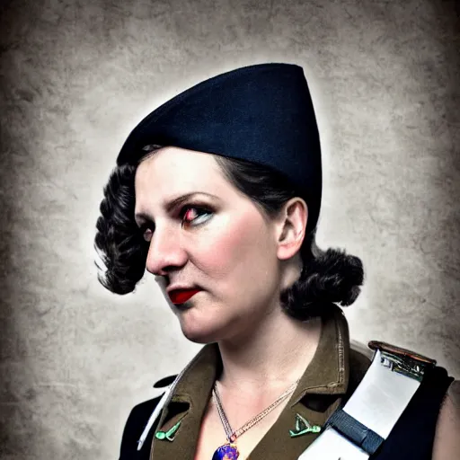 Prompt: simona sbaffi as a dieselpunk submarine captain, portrait, photography by anna fischer