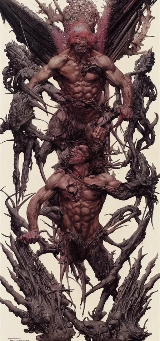 Prompt: weaponx in the style of wayne barlowe, gustav moreau, peter mohrbacher, bussiere, roberto ferri, santiago caruso, luis ricardo falero, austin osman spare