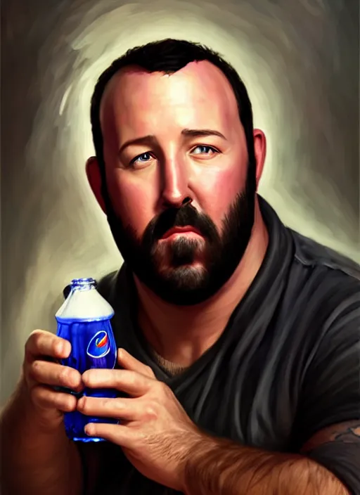 Image similar to a _ fantasy _ style _ portrait _ painting _ of burt kreischer drinking pepsi, rpg dnd oil _ painting _ unreal _ 5 _ daz. _ rpg _ portrait _ extremely _ detailed _ artgerm _ greg _ rutkowski _ greg