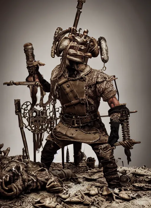 Image similar to 8 5 mm f 1. 8 photograph of a claymation steampunk brutal viking, highly detailed diorama, by erwin olaf and anton corbijn, smooth, sharp foccus, commercial photography, fashion shoot