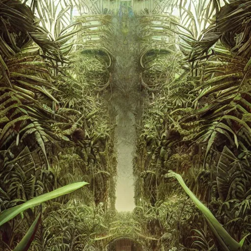 Image similar to epic, ultra detailed, hyper - real alien jungle by zaha hadid and greg rutkowski inside zdzisław beksinski