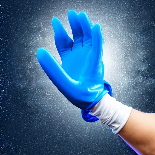 Prompt: a blue glove covered with slime, floating in space, 3 d render, blender, unreal engine, smooth, rendered