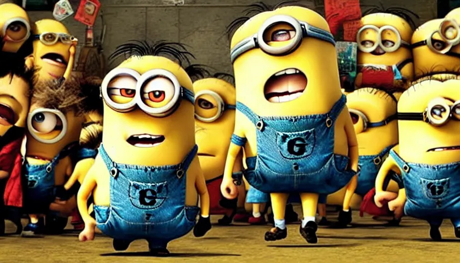 Prompt: fight club!!!, fight club!!!((the minions)), movie still