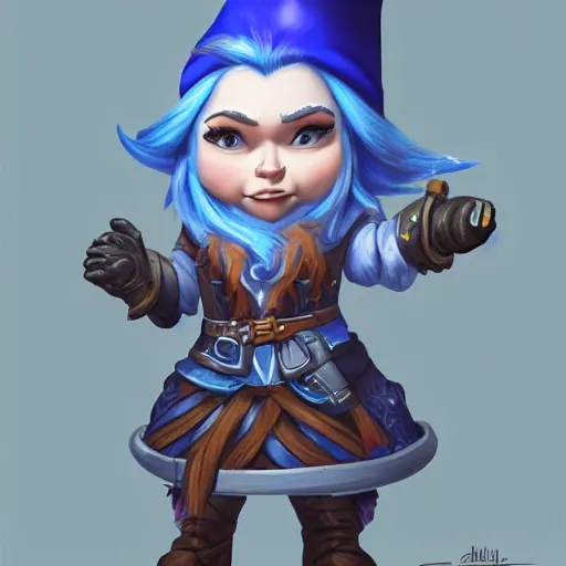 Image similar to Detailed portrait of dnd 5e female gnome Artificer with blue hair, tattooed, artstation realism