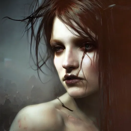 Image similar to dark goth queen, dark fantasy, hyperrealistic portrait, art of elysium by jeremy mann and alphonse mucha, fantasy art, photo realistic, dynamic lighting, artstation, ginger hair, volumetric lighting, very detailed face, 4 k, award winning