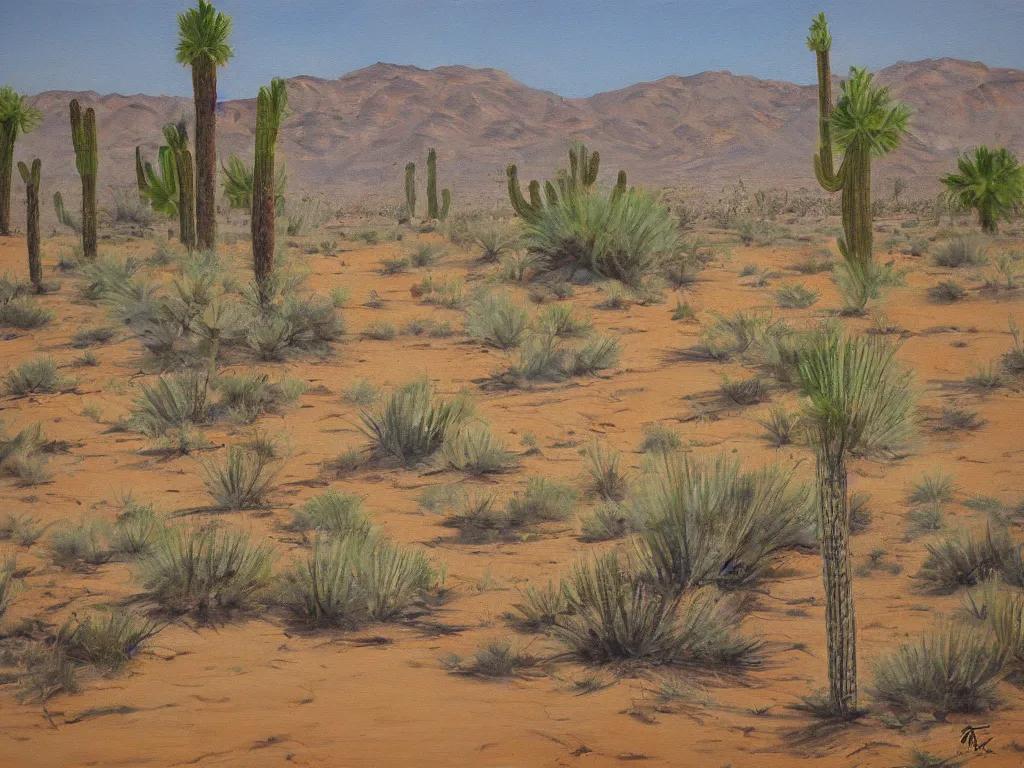 Image similar to Trailer park landscape in the desert near the oasis painting by Alison Elizabeth Taylor