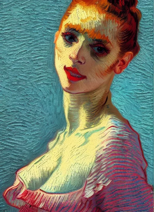 Prompt: portrait of a beautiful parisian dancer, detailed beautiful face in painting, detailed beautiful portrait, expressionist oil painting masterpiece, 8 k resolution, smooth, sharp focus, pastel color palette, trending on artstation, by van gogh