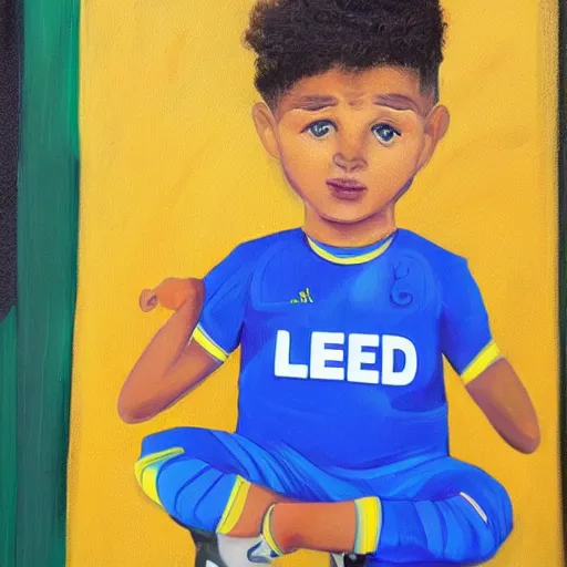 Image similar to small mixed race child being told he isnt good enough to play for leeds. art station,