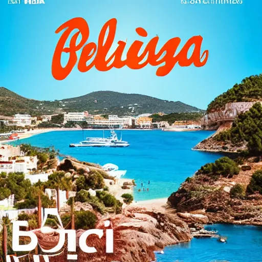 Image similar to a poster for a holiday in ibiza, where the island is badly damaged due to global warming, photorealistic
