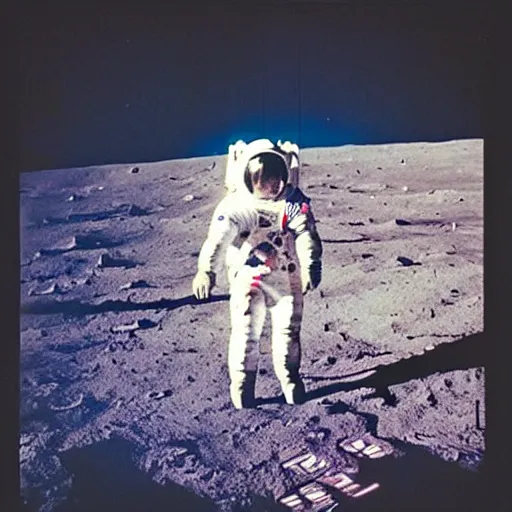 Image similar to astronaut with the lgbt flag on the moon, polaroid photo, perfect photo, photo pinterest