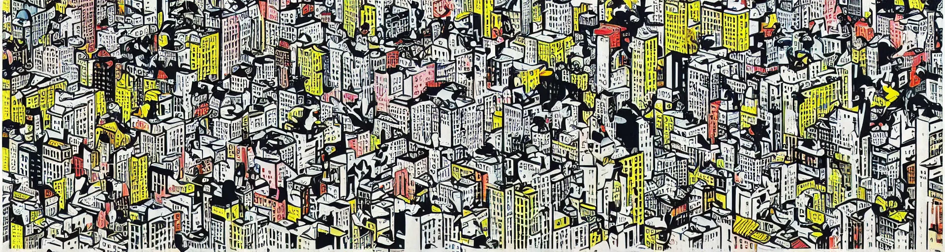 Image similar to birds in the city by roy lichtenstein