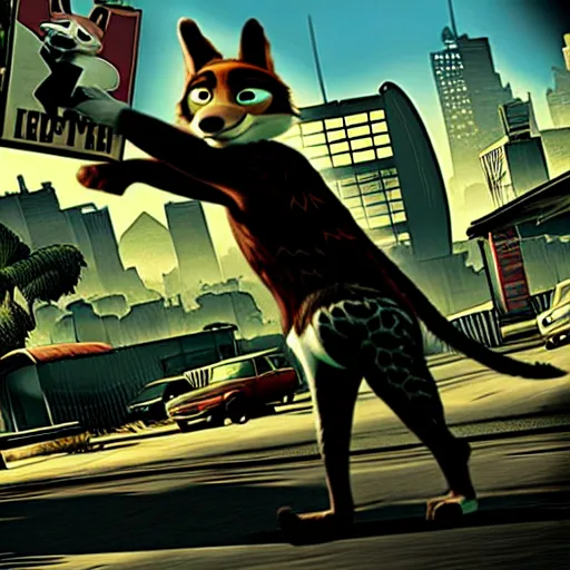 Prompt: max payne 3 set in zootopia