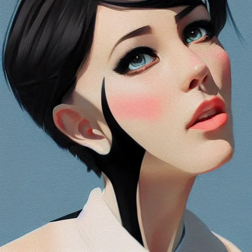 Image similar to slim girl in tuxedo with short black hair, elegant, 2d, ultra highly detailed, digital painting, smooth, sharp focus, artstation, art by Ilya Kuvshinov