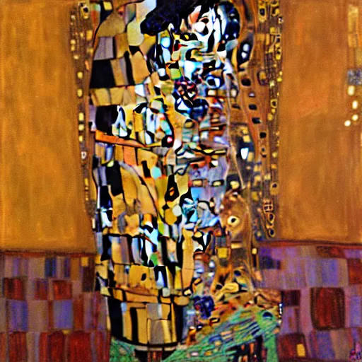 Image similar to the mandalorian in the style of gustav klimt