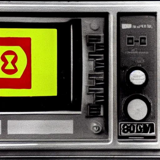 Prompt: emergency nuclear bomb warning broadcast on a crt tv, 8 0 mm