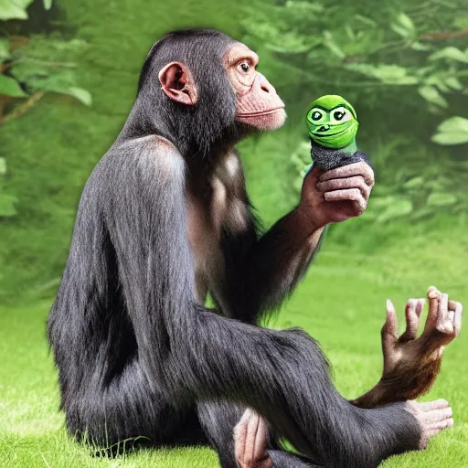 Image similar to ape teaching pepe, realistic