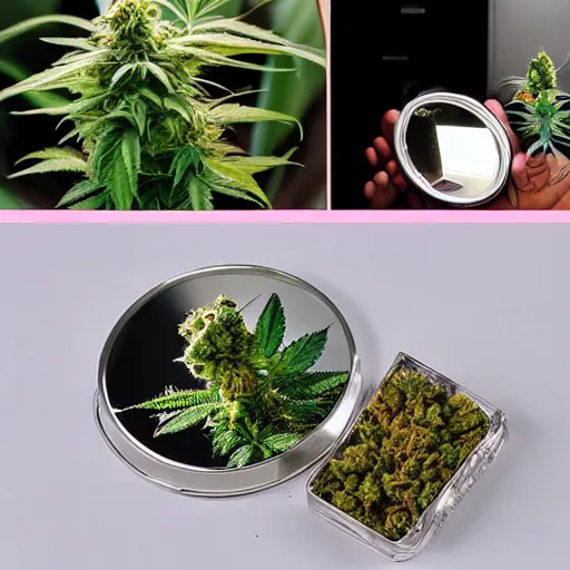Prompt: Cannabis crystal mirror 📦 grow machine, cute plant, pixar