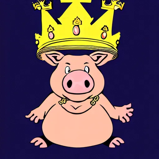 Image similar to standing pig wearing a gold crown on it's head illustration concept art in the style of Arthur Adams, full body 8k