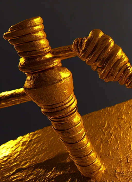 Image similar to an ancient golden fighting staff, Unreal 5, DAZ, hyperrealistic, octane render, dynamic lighting