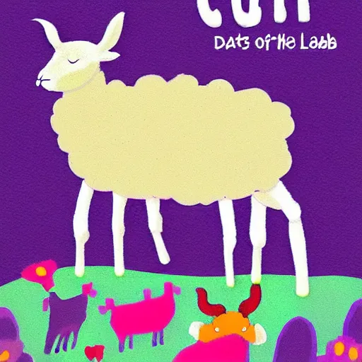 Image similar to the cult of lamb, colorful, cartoon, dark