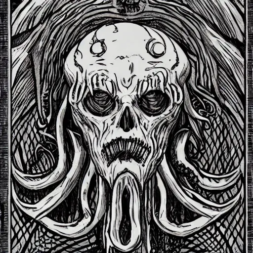 Image similar to in his house at r'lyeh dead cthulhu waits dreaming, divinity, awful, religious art