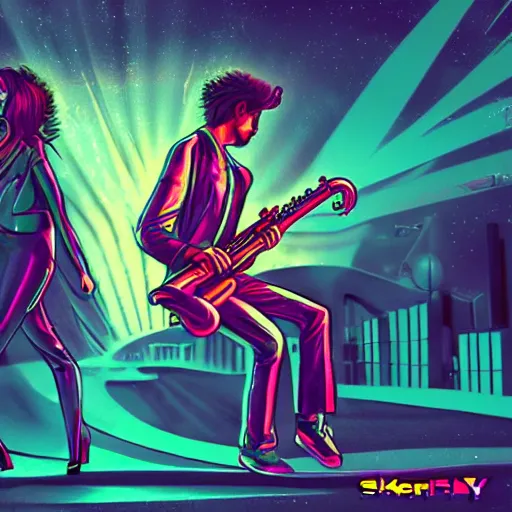 Image similar to saxophone, epic retrowave art, trending on art station