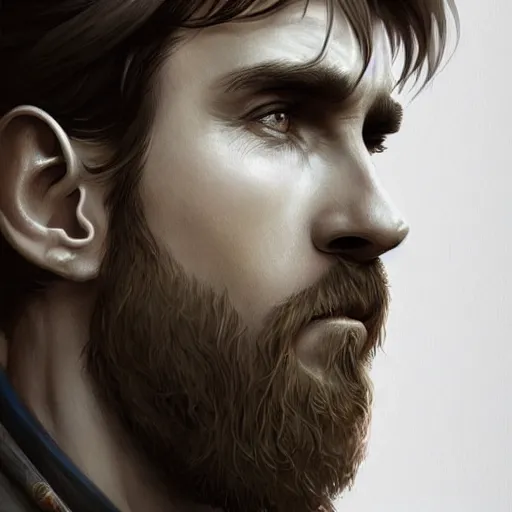 Image similar to Lionel Messi with a majestic beard, closeup, D&D, fantasy, intricate, elegant, highly detailed, digital painting, artstation, concept art, matte, sharp focus, illustration, art by Artgerm and Greg Rutkowski and Alphonse Mucha