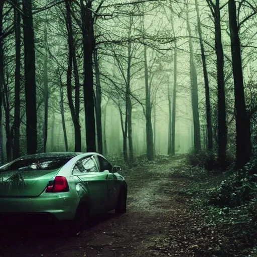 Prompt: a forest inside of a car