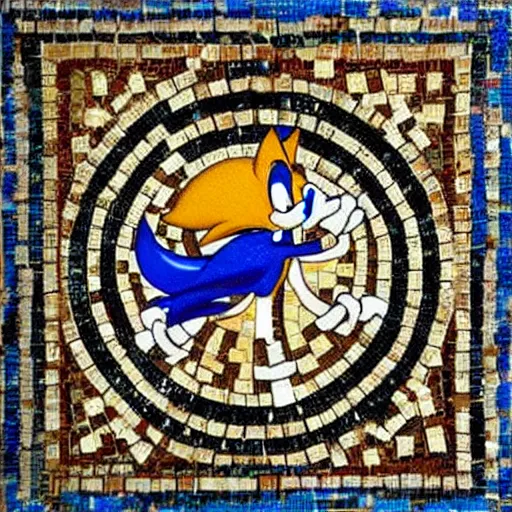 Image similar to sonic in a ancient greek mosaic