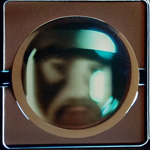 Image similar to polaroid of a reflection, optical illusion, astronaut