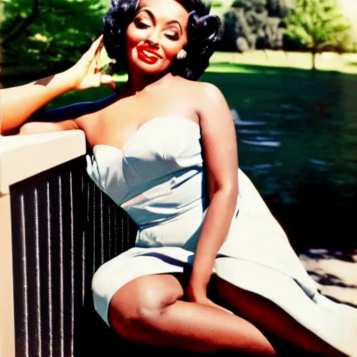 Image similar to a clear kodachrome photo of a beautiful 1 9 5 0 s black actress posing elegantly