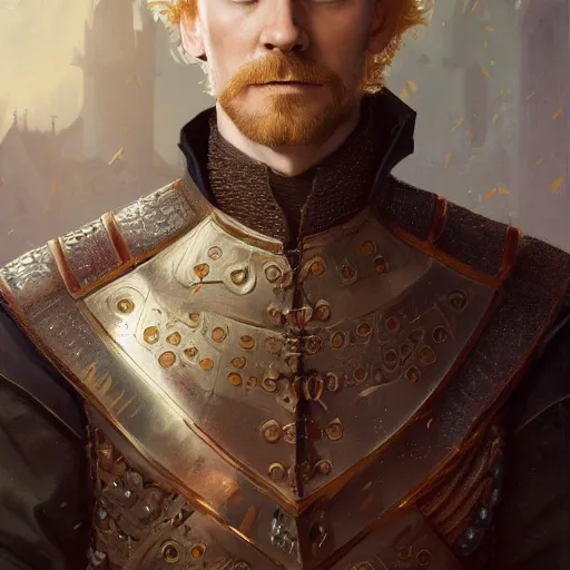 Image similar to blonde medieval nobleman, tom hiddleston, D&D, doublet, painted fantasy character portrait, highly detailed, digital painting, artstation, concept art, sharp focus, illustration, art by artgerm and greg rutkowski and alphonse mucha