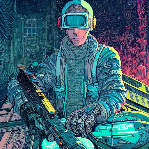 Prompt: stunningly intricate illustration of a cyberpunk explorer with active camo, highly detailed, midnight, by josan gonzalez, victo ngai, moebius, laurie greasley