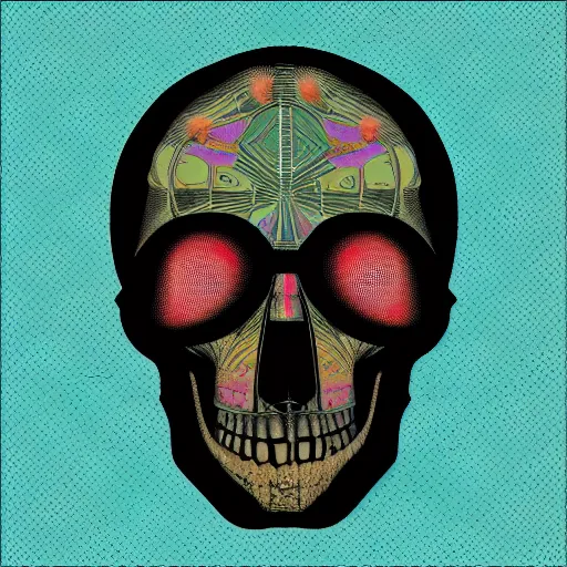 Prompt: album cover of a electronic group, skull head, album cover art, album cover