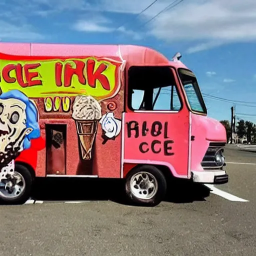 Prompt: the ice cream truck from hell is coming to kill you