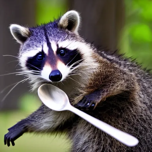 Image similar to raccoon with a spoon, hd photography