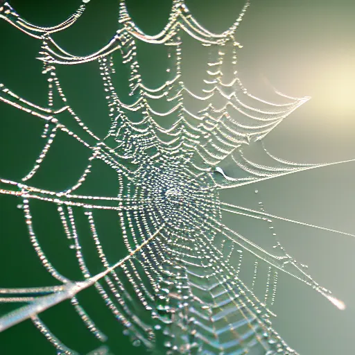 Image similar to hypnotic spider web with water drops on it. high details. volumetric lighting. high DOF. unreal engine. artstation trending. photorealistic