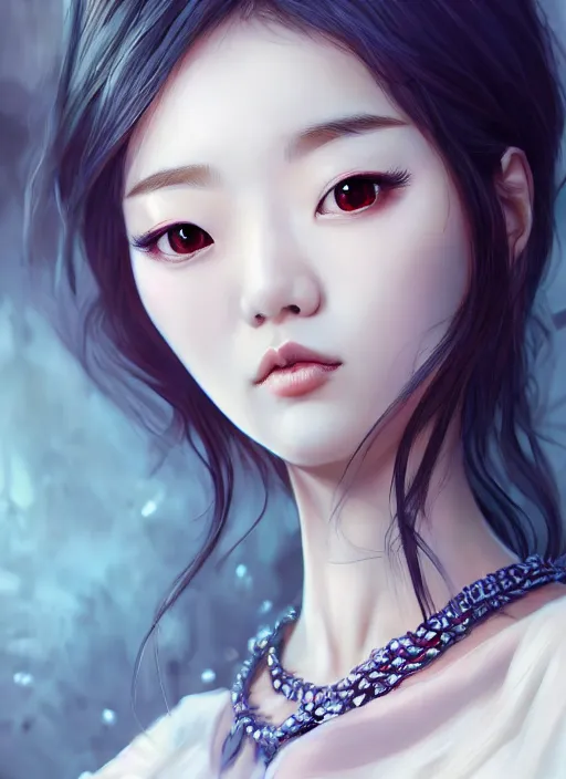 Prompt: beautiful korean fashion goddness, strapless dress, character portrait in the style of thomas river and artgerm, wlop, cinematic lighting, hyperdetailed, 8 k realistic, symmetrical, global illumination, radiant light, halo, love and mercy, frostbite 3 engine, cryengine, dof, trending on artstation, digital art, chanel