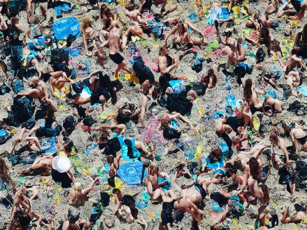 Prompt: black metal beach party, colour photograph, sunny day, highly detailed